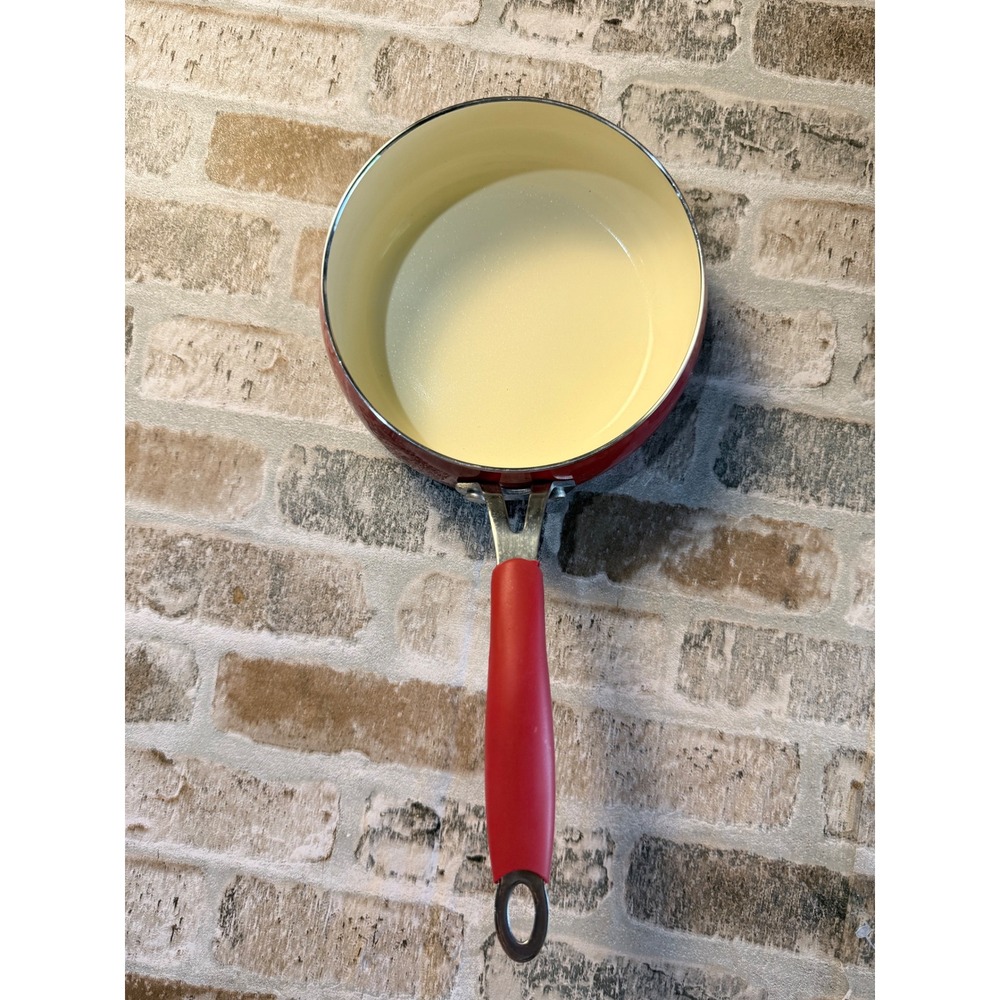 Red Ceramic Non-Stick Saucepan with Induction Base and Silicone Handle 7.25 Inch